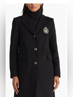 Crest Patch Wool Blend Reefer black coat 
size 12